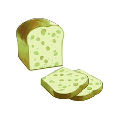 Hand drawn vector illustration of sliced pandan bread on white background
