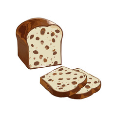 Hand drawn vector illustration of sliced chocolate bread on white background