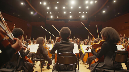 Fototapeta premium Melodic Harmony: African American Youth Orchestra's Captivating Performance