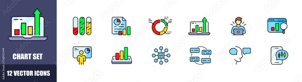 Poster graph icon set. chart icons. flat style. vector icons