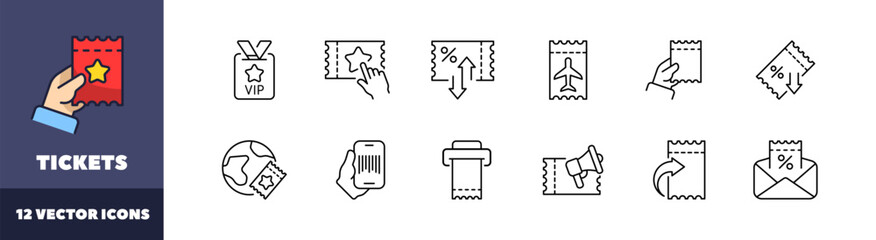 Tickets icon set. Linear style. Vector icons
