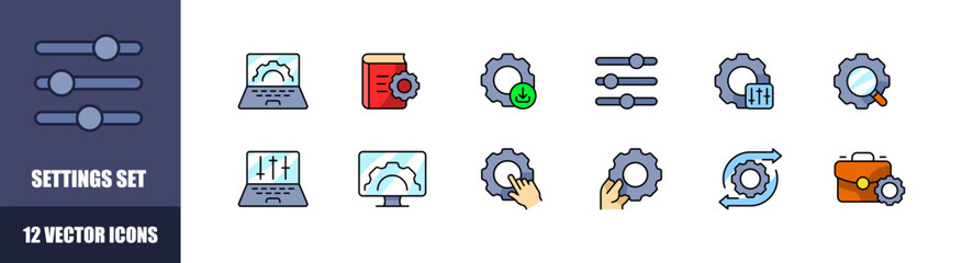 Settings icon set. Flat style. Vector icons