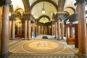 Reception hall,mosaic tiling city crest,Let Glasgow Flourish, Glasgow City Chambers, Glasgow Scotland, UK