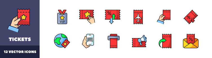 Ticket icon set. Flat style. Vector icons