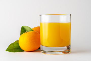 Glass of orange juice and orange fruit on white background. Fruit concept.