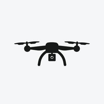 Minimal Drone, quadrocopter, UAV Illustration, Flying drone with action camera icon graphic design logo illustration, black color vector image flat style for Pro Vector Drone with camera logo icon