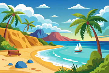 Fototapeta na wymiar beach with palms vector illustration