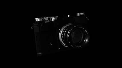 Camera lens old vintage retro film black white photography background 3d illustration render digital rendering - 768935834