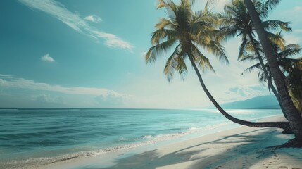 Enchanting sunset scene: mysterious figure crosses deserted tropical beach at dusk, invoking intrigue and suspense
