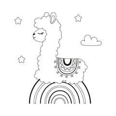Fototapeta premium card with llama and rainbow