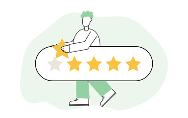 Fototapeta premium estimation. give a grade for the work. star. vector. flat. people. teamwork. modern style. the golden star. quality assessment. business.