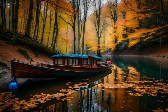Bolu Yedigoller in the autumn. An autumnal boat filled with water