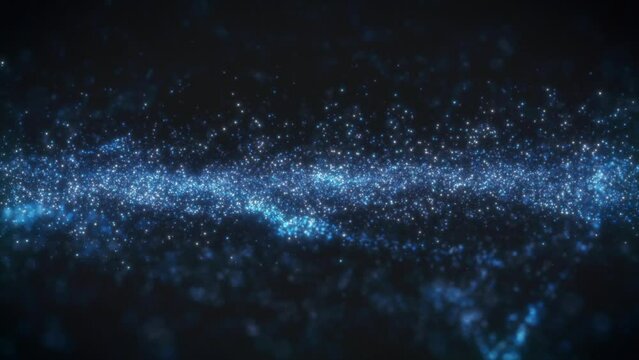 This motion stock graphic shows the chaotic movement of blue particles in a single structure.