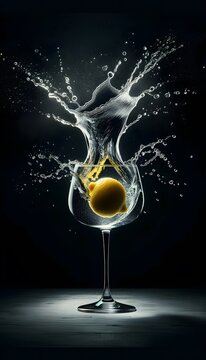 Lemon Dropping into Water with Dynamic Splash