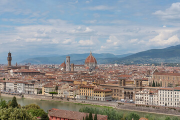 Impressive vistas of the entire city towards the famous Cathedral Duomo di Firenze from Piazzale...