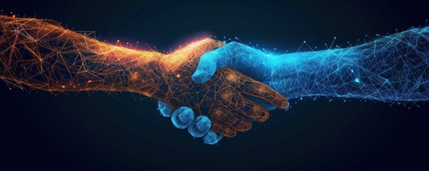 Business man handshake agreement with some wire technology.  Trust or success concept