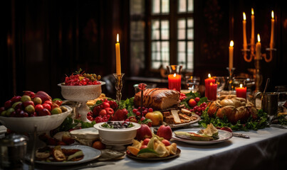 Naklejka premium A beautiful Christmas table served for Christmas family dinner