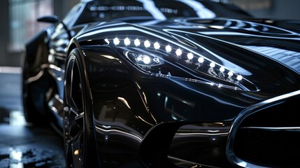 Close-Up and Personal with a Sleek Sports Car as It Commands Attention from the Front. Dynamic Automotive Elegance Concept. - obrazy, fototapety, plakaty