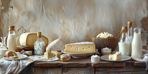 Freshly Baked Artisan Bread and Organic Ingredients on Rustic Table in Farmhouse Kitchen