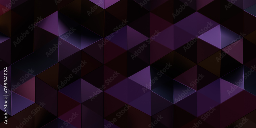 Poster abstract dark purple polygonal background. 3d rendering. distorted triangular pattern. futuristic co