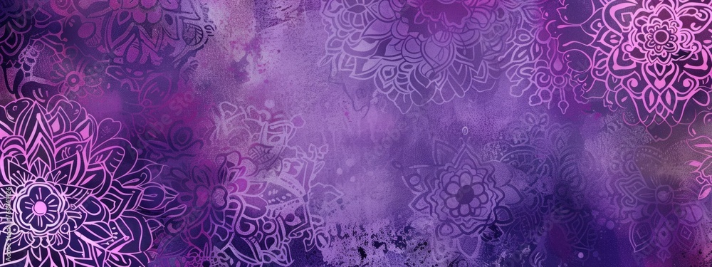Poster violet purple background with a lace pattern and copy space for text, purple lace border generative 