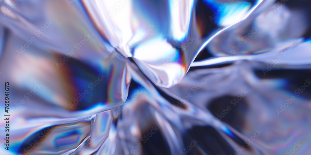 Poster fractured ice surface with refraction and dispersion effect. transparent glass abstract background. 