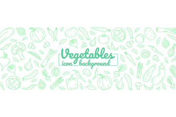 Vegetables line icons. Illustration for backgrounds, card, posters, banners. Horizontal background.