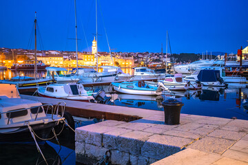 Island town of Krk harbor evening waterfront view - obrazy, fototapety, plakaty