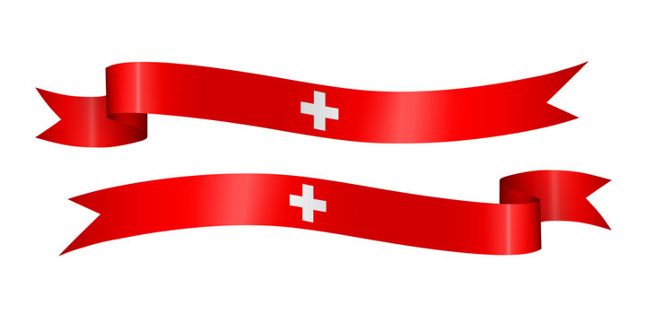 set of flag ribbon with colors of Switzerland for independence day celebration decoration