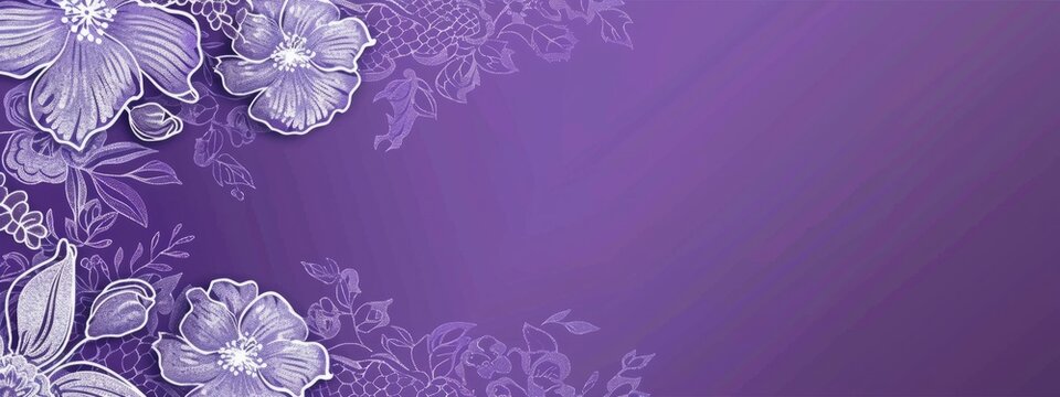 Purple background with a lace pattern and space for copy, a purple color background with a white lace design on the left side of a banner Generative AI