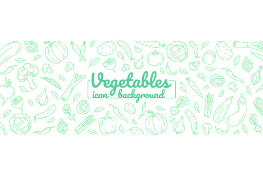 Vegetables line icons. Illustration for backgrounds, card, posters, banners. Horizontal background.