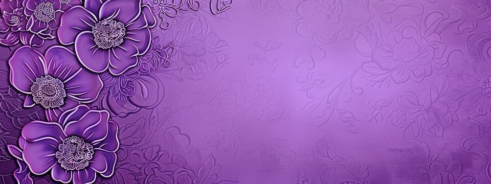 Violet purple background with lace-inspired floral patterns on the left side, perfect for an elegant and feminine design Generative AI