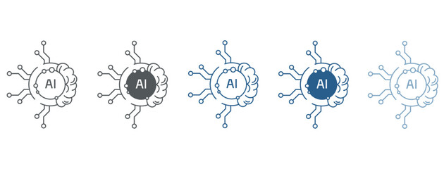 Artificial intelligence AI icon set. Vector illustration - obrazy, fototapety, plakaty