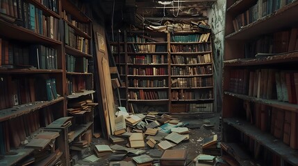 Fototapeta premium old library shelves with books