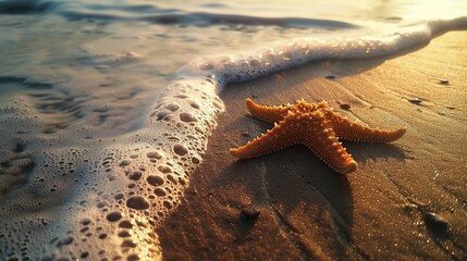 Solitary starfish resting on the sandy shore under the moonlight, creating an eerie yet mesmerizing scene of nature's beauty