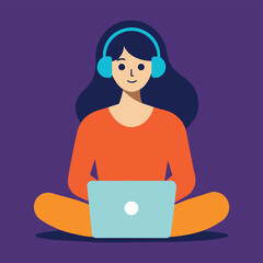 Woman character using a laptop