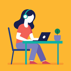 Woman programmer doing her job on the laptop flat design