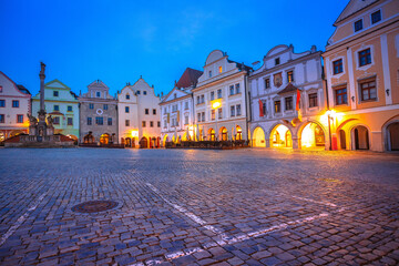 Cesky Krumlov main square scenic architecture dawn view