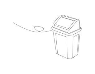 Continuous one line drawing of recycle bin home appliance. One line of trash can. kitchenware concept continuous line art. Editable outline.