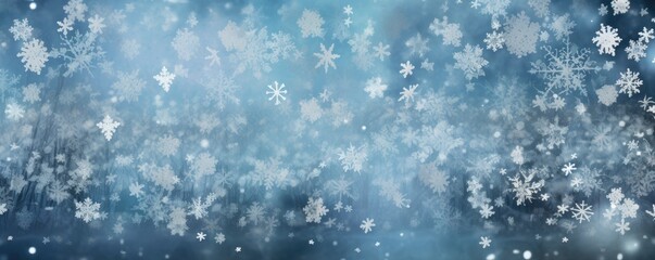 Christmas white snowflakes in the blue sky at a window shutter backgrounds. Freezing winter...