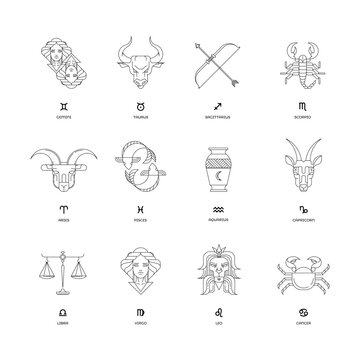 Zodiac sings set illustration. Line art design.