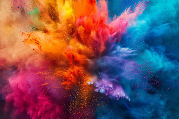 Colored powder explodes in the air,vivid colorful abstract background, creativity and Holi festival concept. - obrazy, fototapety, plakaty