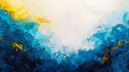 Abstract oil painting, with a bright dawn light breaking over stylized ocean waves.. - obrazy, fototapety, plakaty