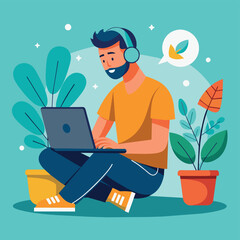 Young programmer freelance working with laptop