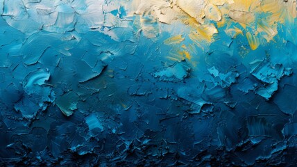 Textured abstract painting evoking the depths of the ocean, with layers of blue and gold..