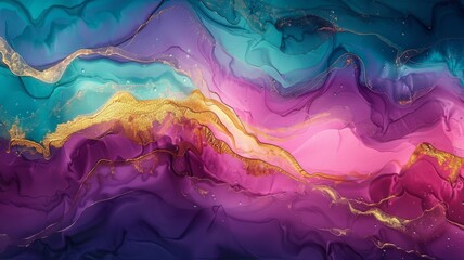 Luxurious resin art with vibrant purple and blue hues, accented by stunning gold veins..
