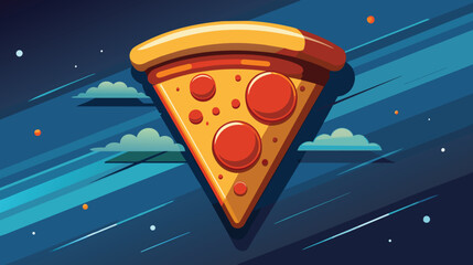 Cartoon Pizza Slice Soaring Through a Starry Night Sky