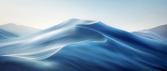 Tranquil digital art of flowing blue shapes. Wave-like landscape in calming shades of blue. Continuous undulating forms in peaceful blue tones.