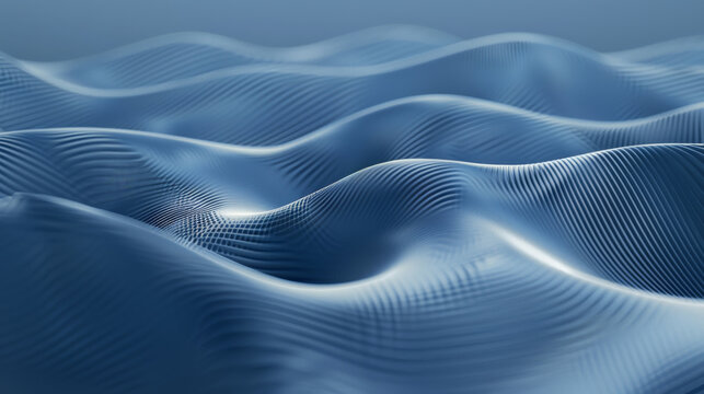 Serene blue waves in 3D render pattern. Undulating blue wave pattern in tranquil design. Peaceful blue wavy texture in modern 3D artwork.