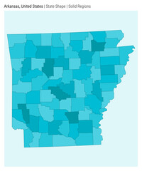 Arkansas, United States. Simple vector map. State shape. Solid Regions style. Border of Arkansas. Vector illustration.